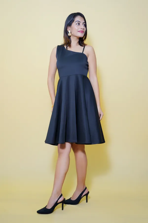 Black_Lycra_Blend_One_Shoulder_Sleeveless_Knee_Length_Fit_And_Flare_Dress_For_Women