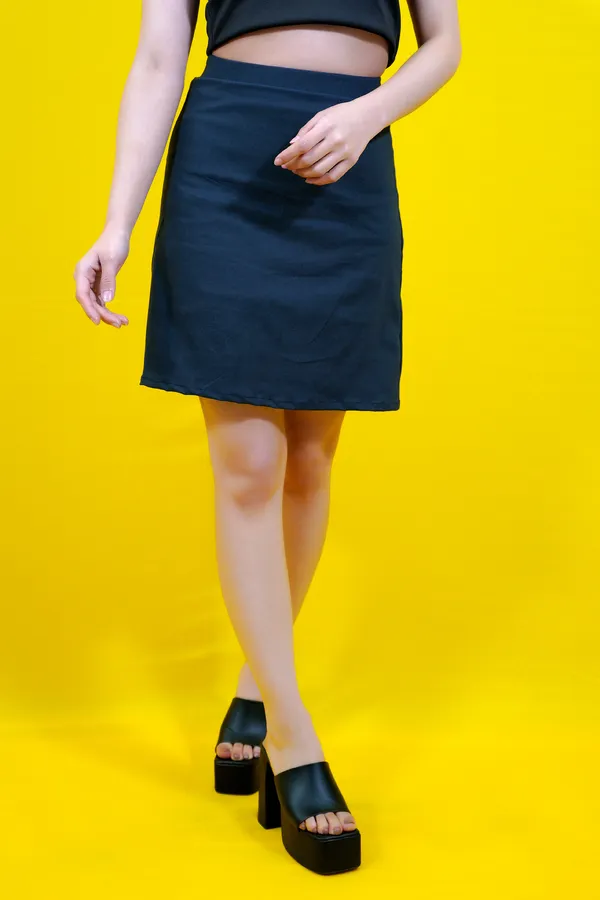 Dark_Blue_Solid_Lycra_Blend_A-Line_Mini/Short__Regular_Skirt_For_Women