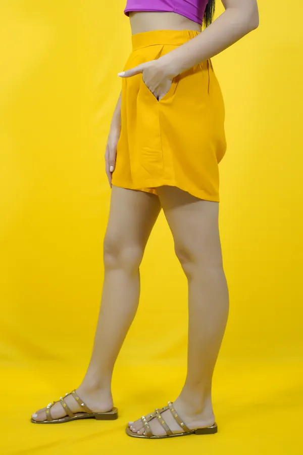 Yellow_Polycotton_Solid_Mid_Thigh_Regular_Fit_Bermuda_Shorts_For_Women