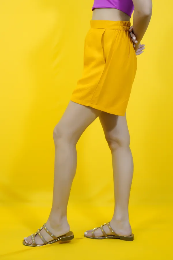 Yellow_Polycotton_Solid_Mid_Thigh_Regular_Fit_Bermuda_Shorts_For_Women