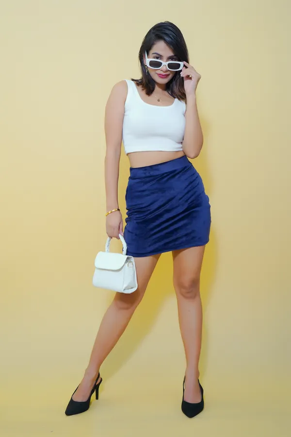 Dark_Blue_Solid_Lycra_Blend_Pencil_Mini/Short_Elastic_Regular_Skirt_For_Women