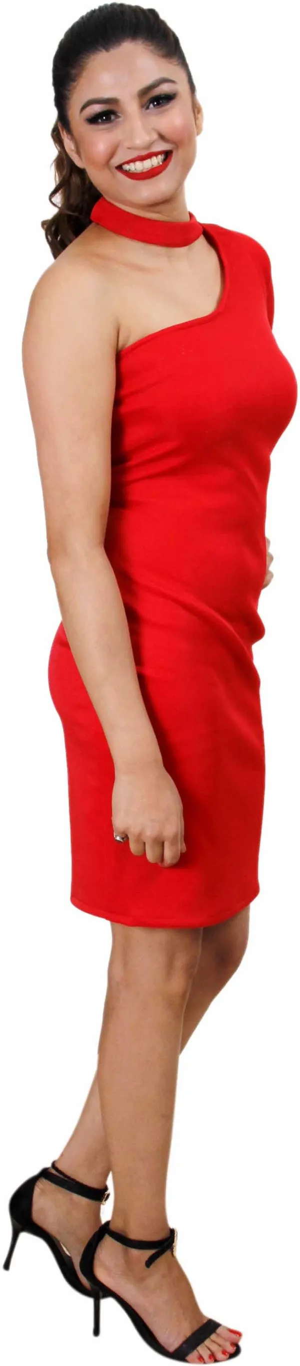Red_Lycra_Blend_Fashion_Sleeve_Above_Knee_Tube_Dress_For_Women