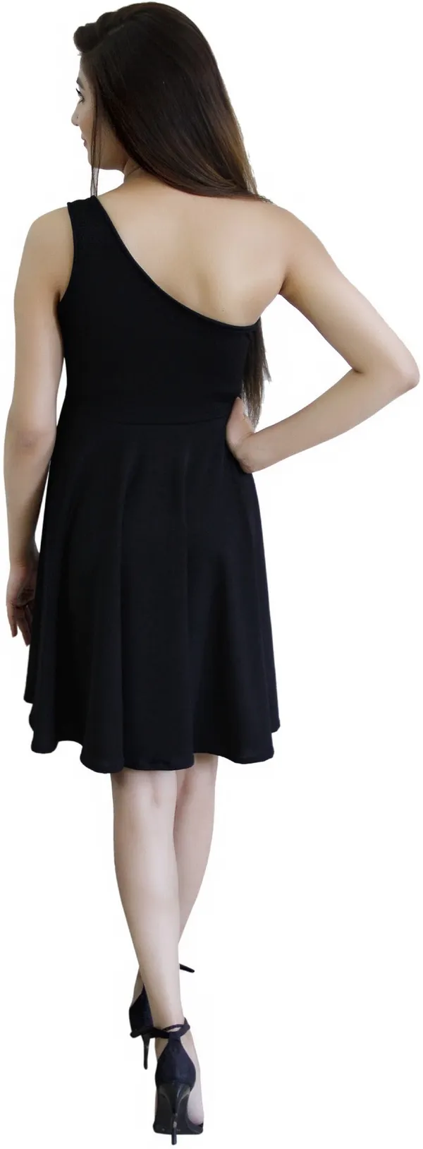 Black_Lycra_Blend_One_Shoulder_Sleeveless_Knee_Length_Skater_Dress_For_Women
