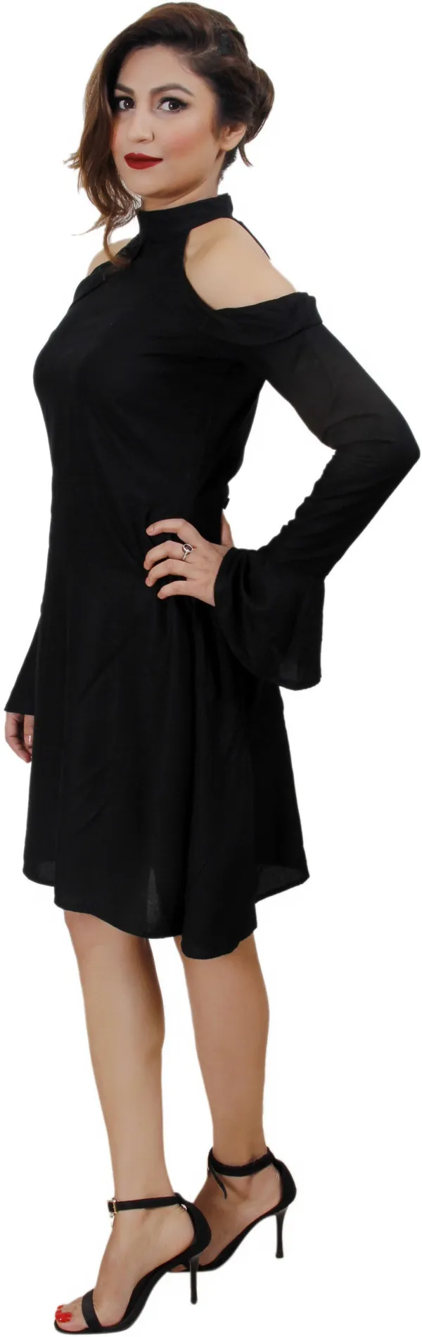 Black_Viscose_Rayon_Fashion_Sleeve_Knee_Length_A-Line_Dress_For_Women