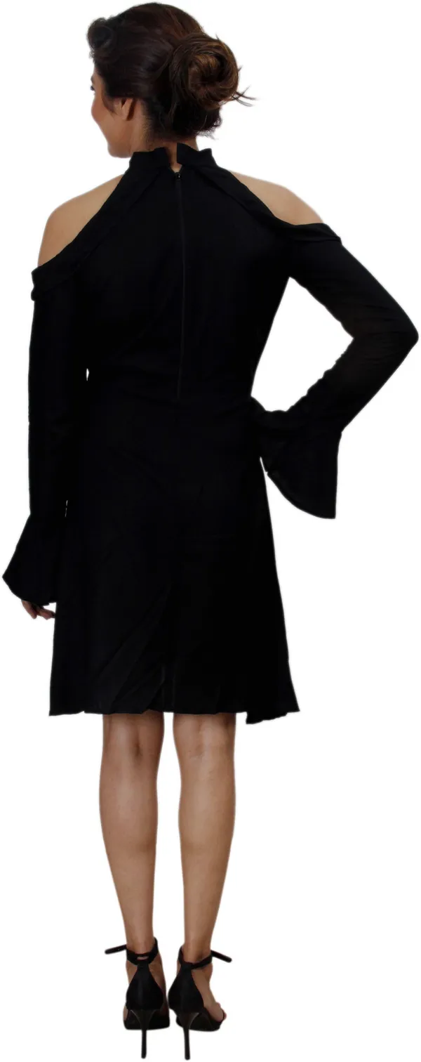 Black_Viscose_Rayon_Fashion_Sleeve_Knee_Length_A-Line_Dress_For_Women
