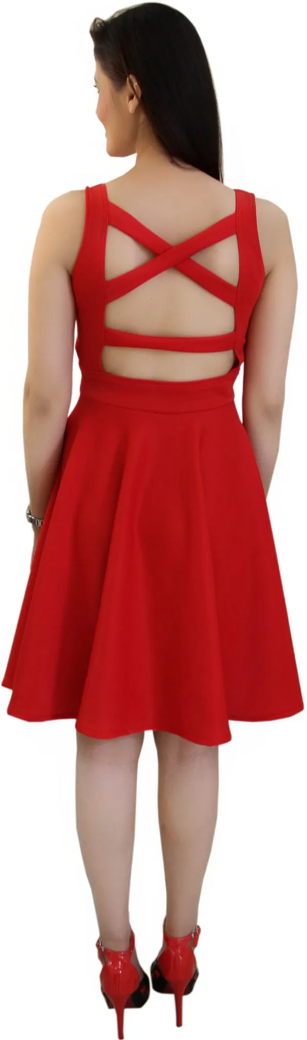 Red_Lycra_Blend_Square_Neck_Sleeveless_Knee_Length_Skater_Dress_For_Women