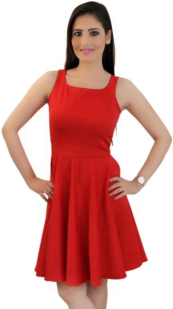 Red_Lycra_Blend_Square_Neck_Sleeveless_Knee_Length_Skater_Dress_For_Women