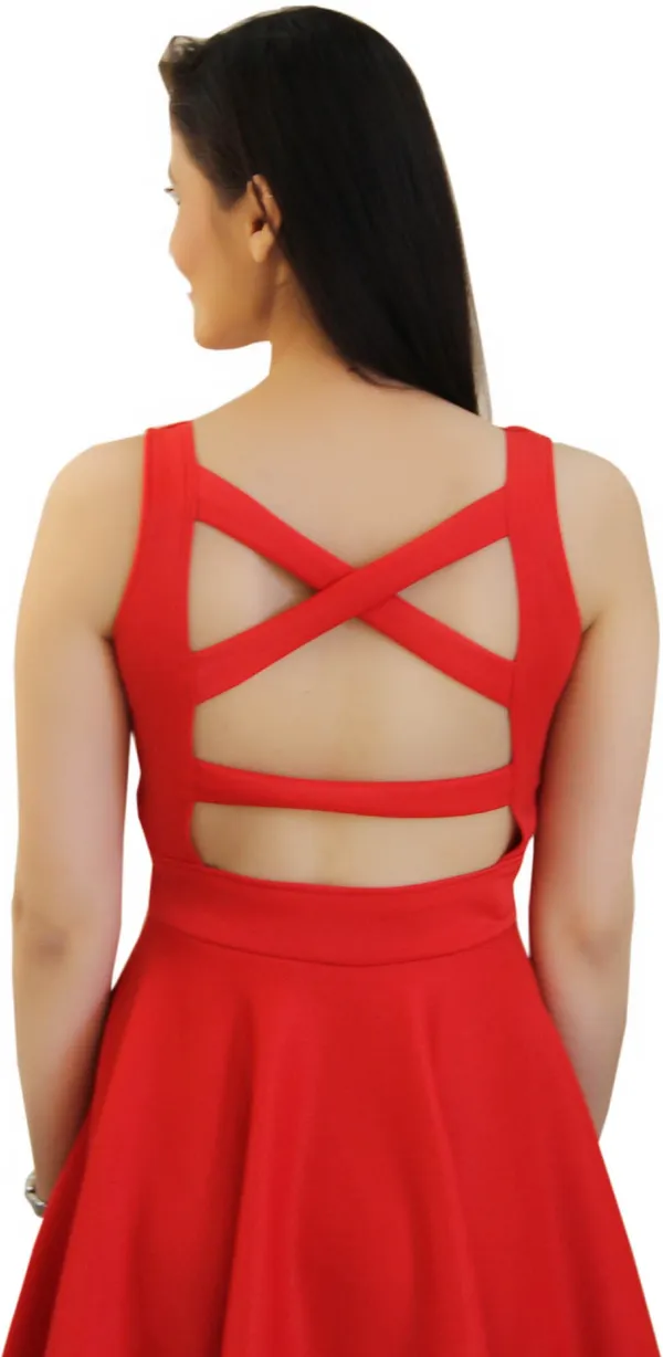 Red_Lycra_Blend_Square_Neck_Sleeveless_Knee_Length_Skater_Dress_For_Women