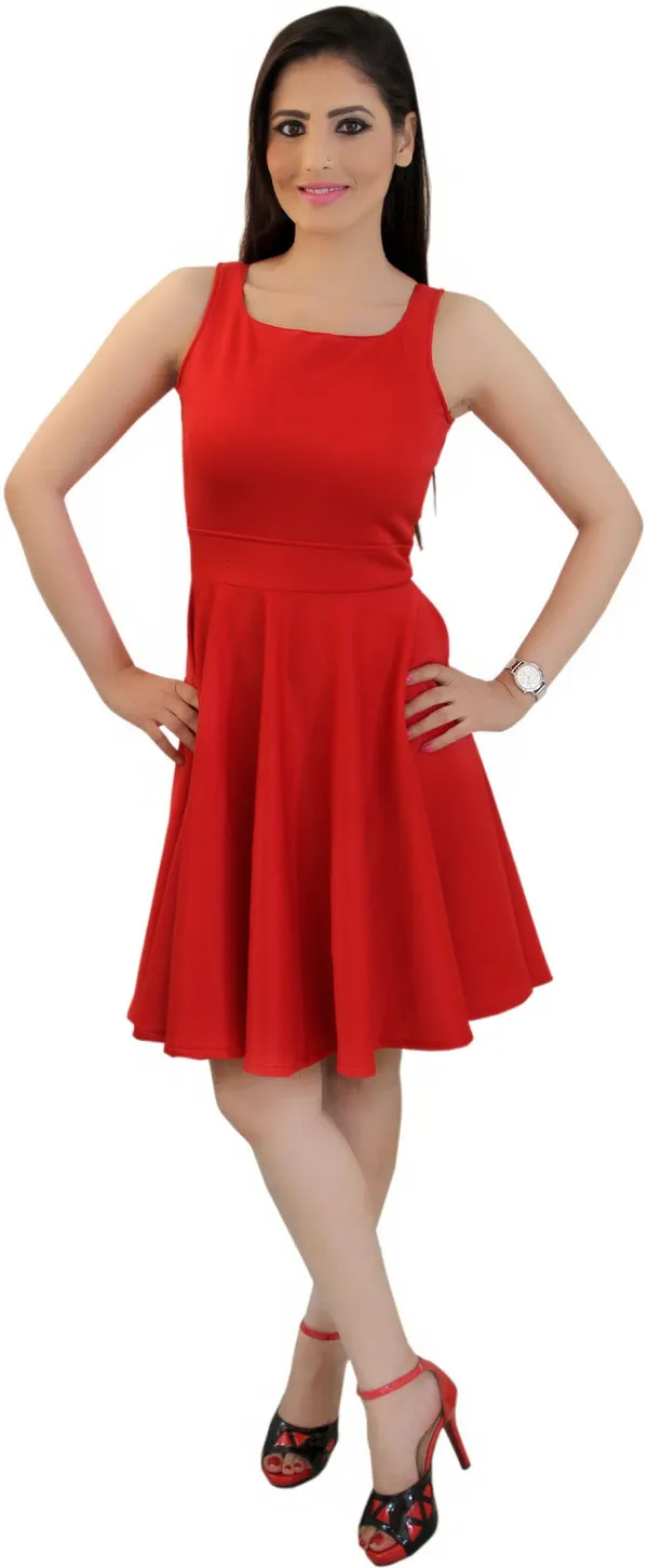 Red_Lycra_Blend_Square_Neck_Sleeveless_Knee_Length_Skater_Dress_For_Women