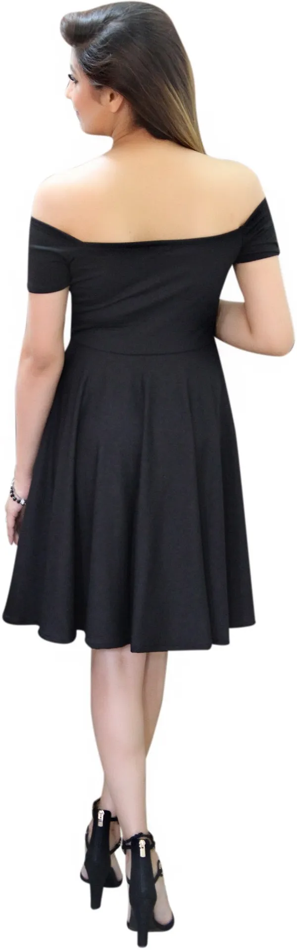 Black_Lycra_Blend_Off_Shoulder_Off_Shoulder_Sleeve_Knee_Length_Skater_Dress_For_Women