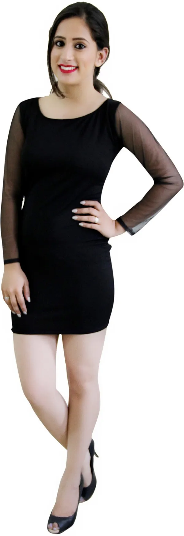 Black_Lycra_Blend_Round_Neck_Full_Sleeve_Above_Knee_Bodycon_Dress_For_Women