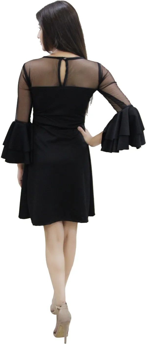 Black_Lycra_Blend_Boat_Neck_Flared_Sleeve_Knee_Length_Bodycon_Dress_For_Women