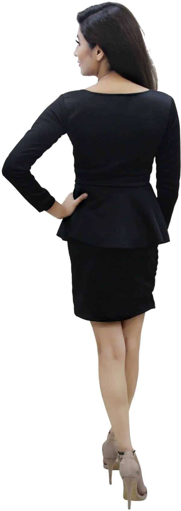 Black_Lycra_Blend_Round_Neck_Full_Sleeve_Knee_Length_Peplum_Dress_For_Women