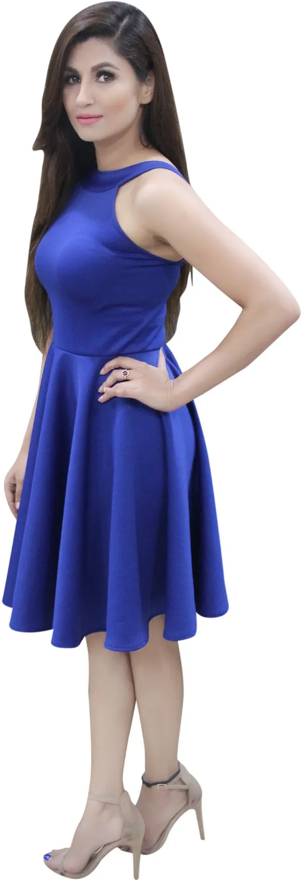 Blue_Lycra_Blend_Round_Neck_Knee_Length_Skater_Dress_For_Women