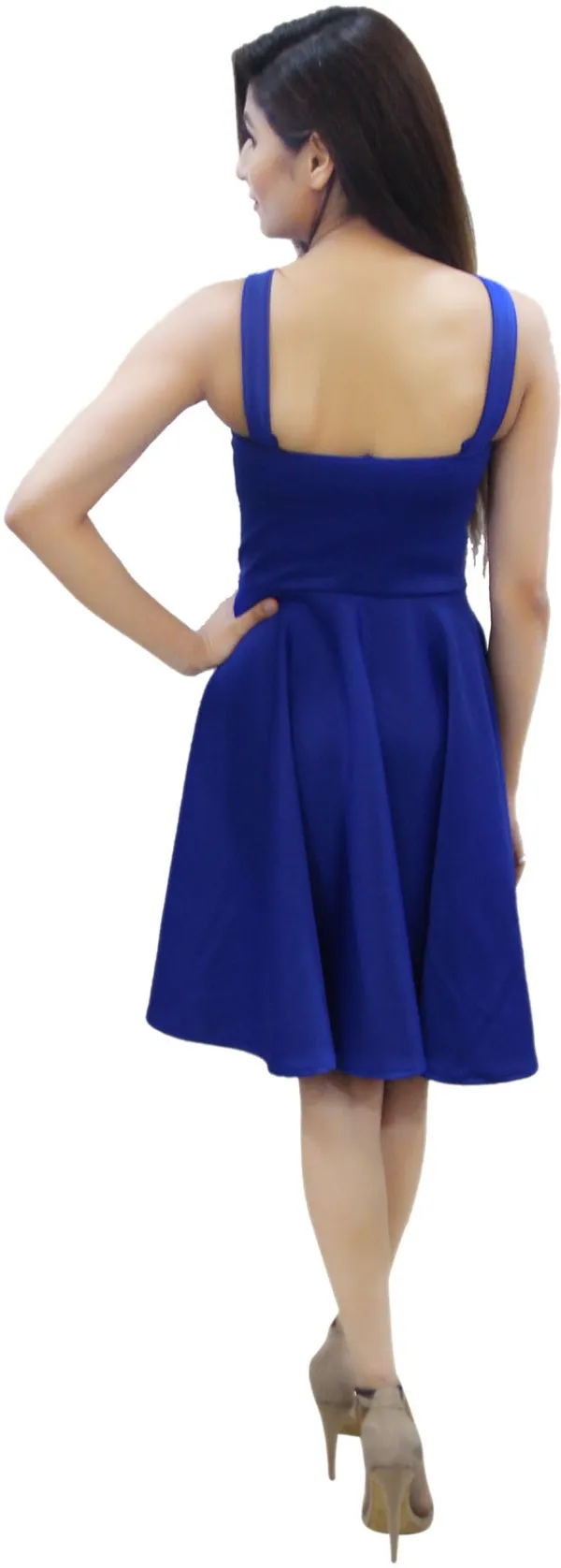 Blue_Lycra_Blend_Round_Neck_Knee_Length_Skater_Dress_For_Women