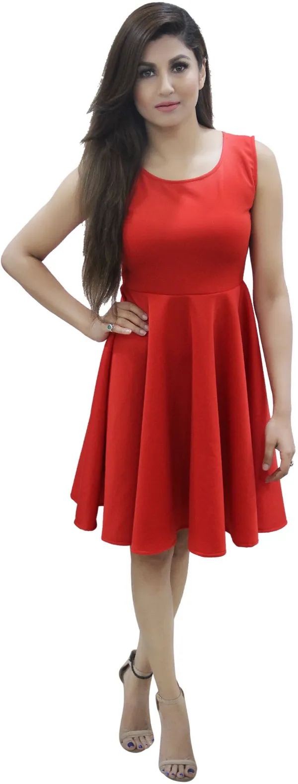 Red_Lycra_Blend_U_Neck_Sleeveless_Knee_Length_Skater_Dress_For_Women