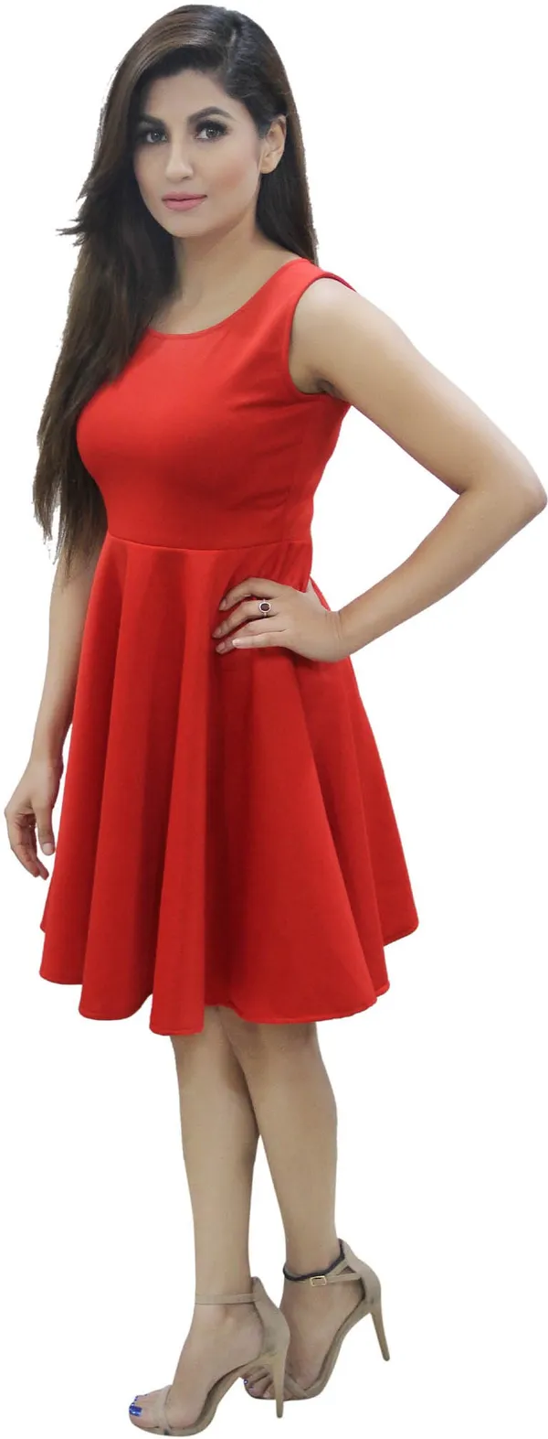 Red_Lycra_Blend_U_Neck_Sleeveless_Knee_Length_Skater_Dress_For_Women