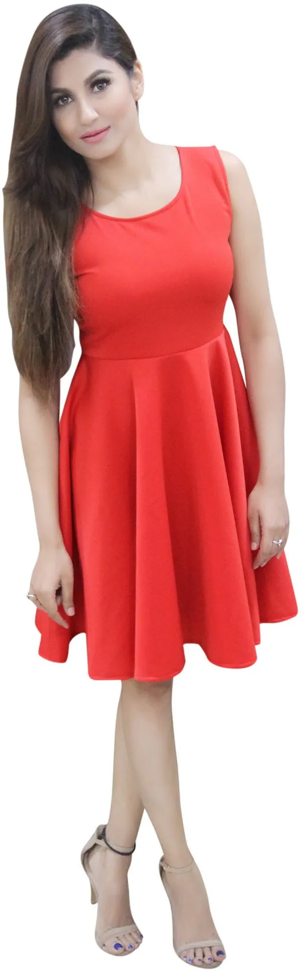 Red_Lycra_Blend_U_Neck_Sleeveless_Knee_Length_Skater_Dress_For_Women