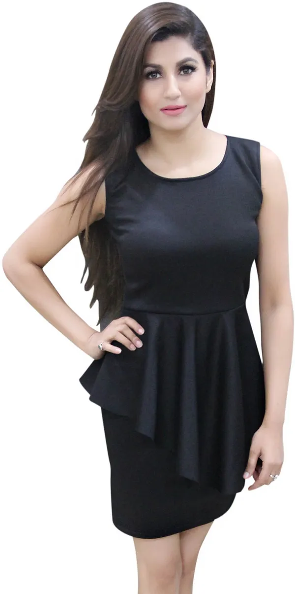Black_Lycra_Blend_Round_Neck_Sleeveless_Knee_Length_Peplum_Dress_For_Women