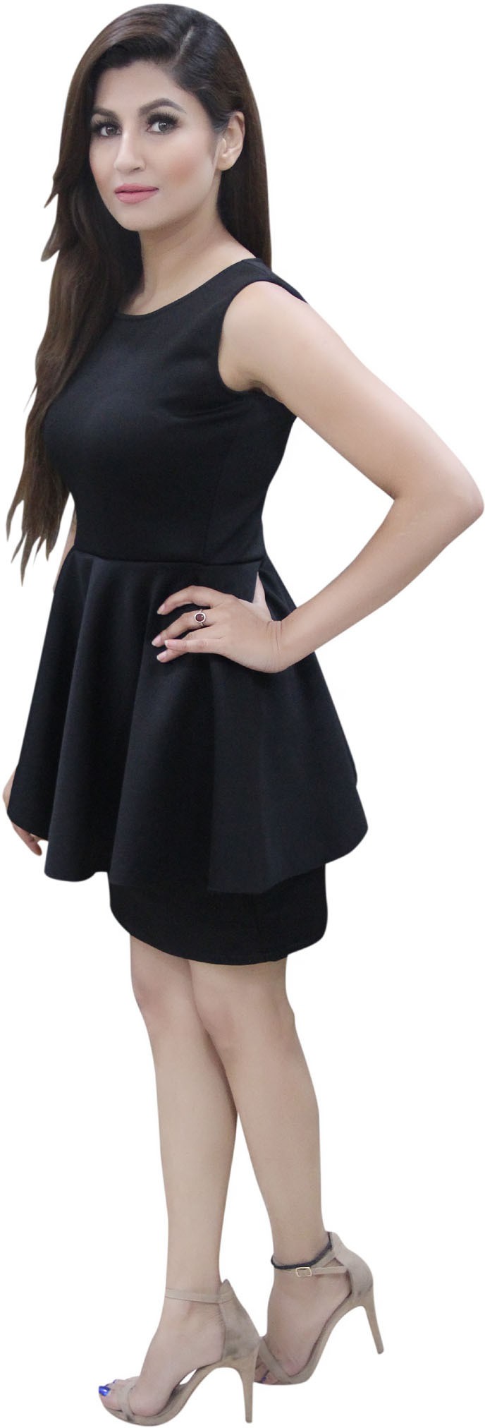 Black_Lycra_Blend_Round_Neck_Sleeveless_Knee_Length_Peplum_Dress_For_Women