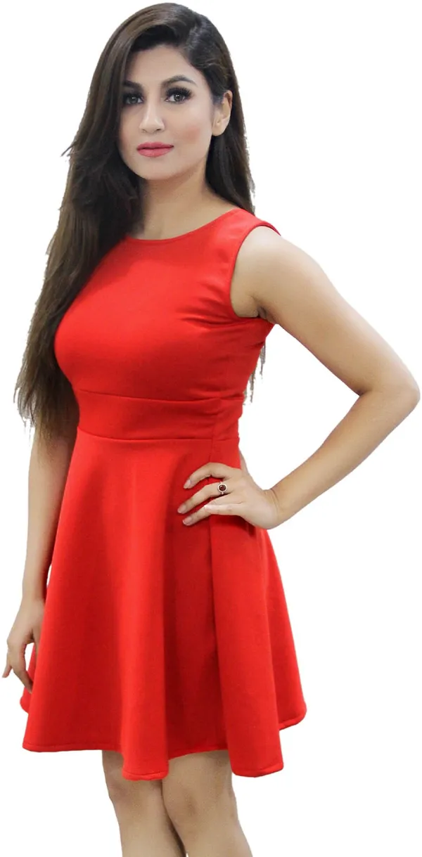 Red_Lycra_Blend_Round_Neck_Sleeveless_Knee_Length_Skater_Dress_For_Women
