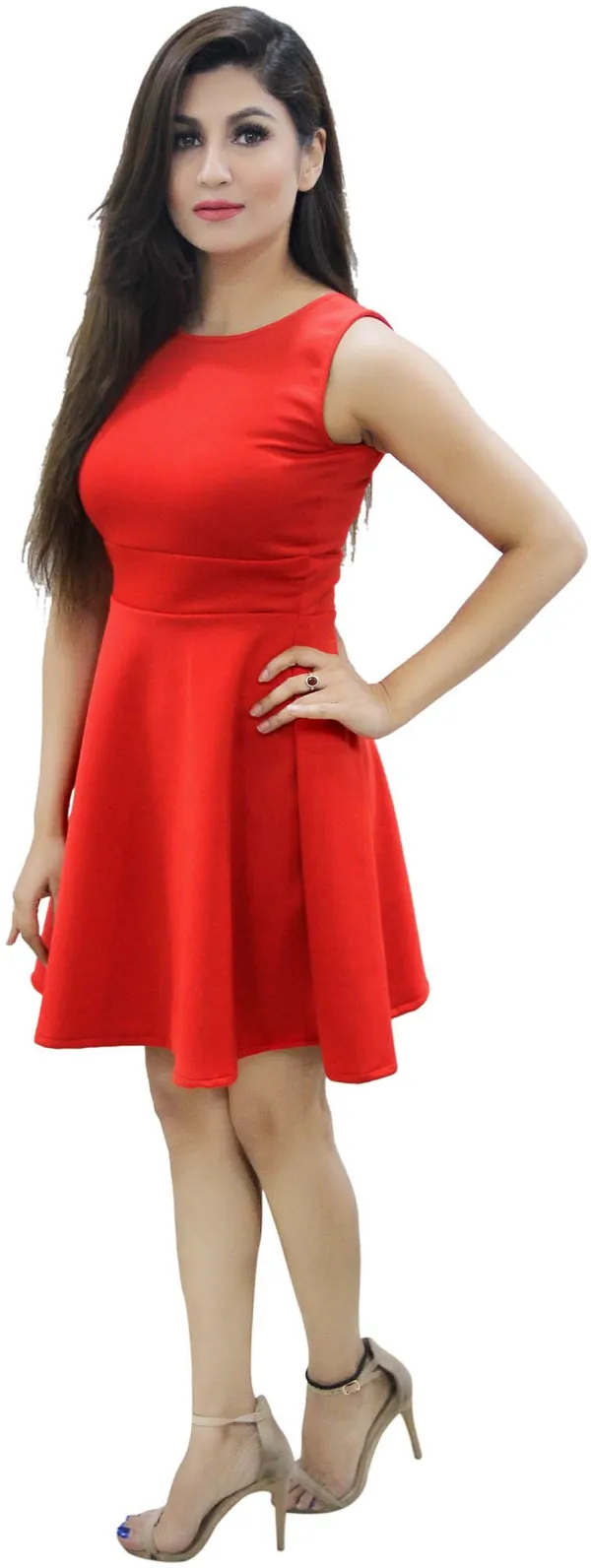 Red_Lycra_Blend_Round_Neck_Sleeveless_Knee_Length_Skater_Dress_For_Women