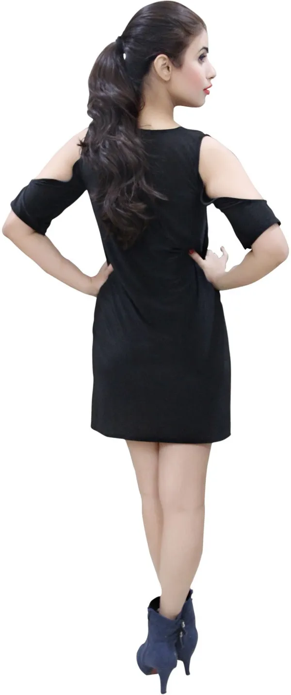 Black_Lycra_Blend_Cold_Shoulder_Sleeve_Knee_Length_Shift_Dress_For_Women