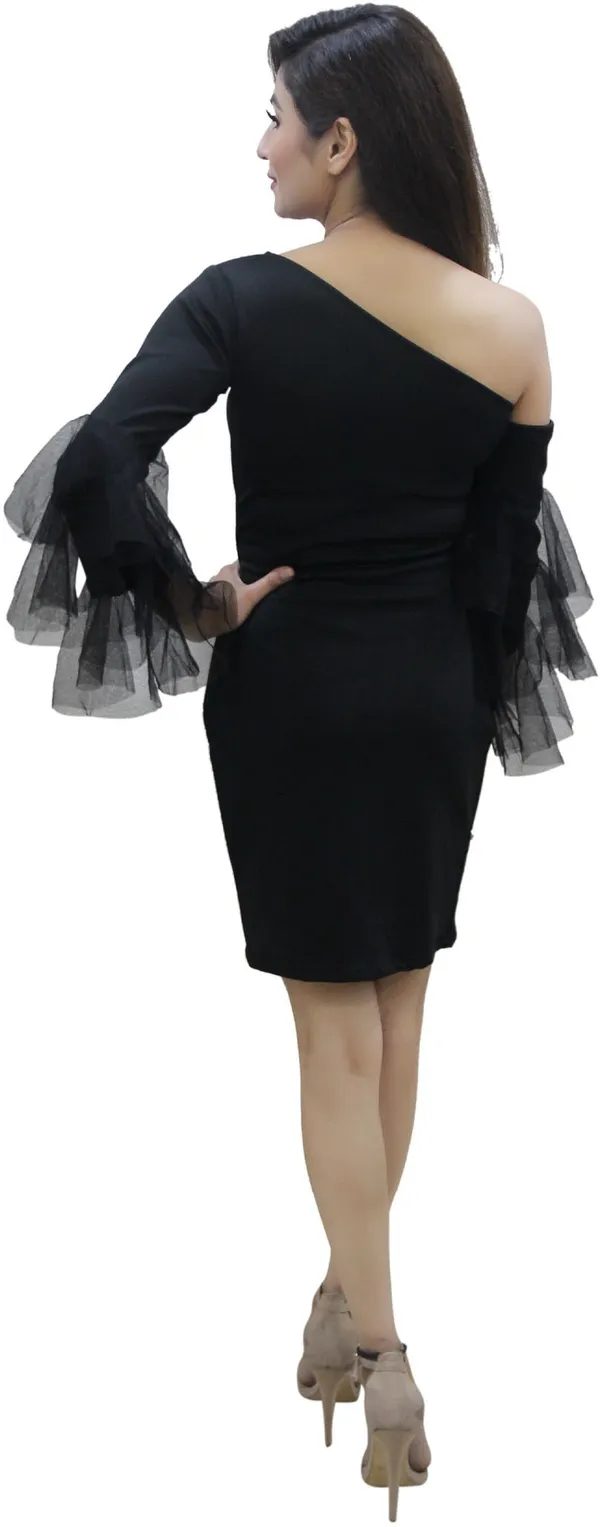 Black_Lycra_Blend_Round_Neck_Fashion_Sleeve_Knee_Length_Bodycon_Dress_For_Women
