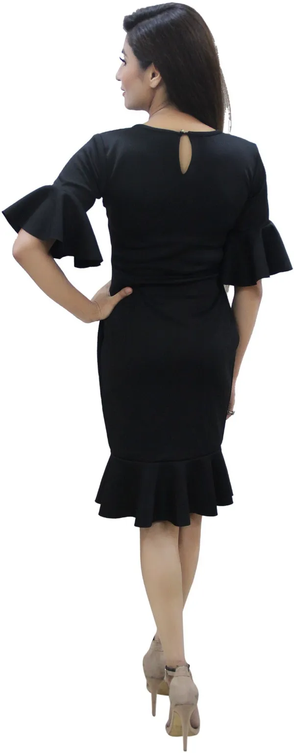 Black_Lycra_Blend_Round_Neck_Fashion_Sleeve_Knee_Length_Bodycon_Dress_For_Women