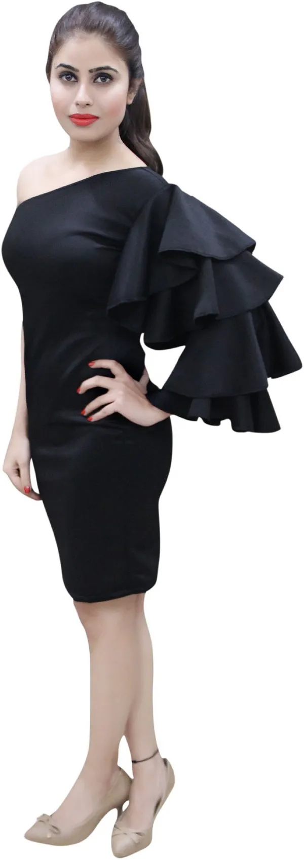 Black_Lycra_Blend_One_Shoulder_Fashion_Sleeve_Knee_Length_Bodycon_Dress_For_Women