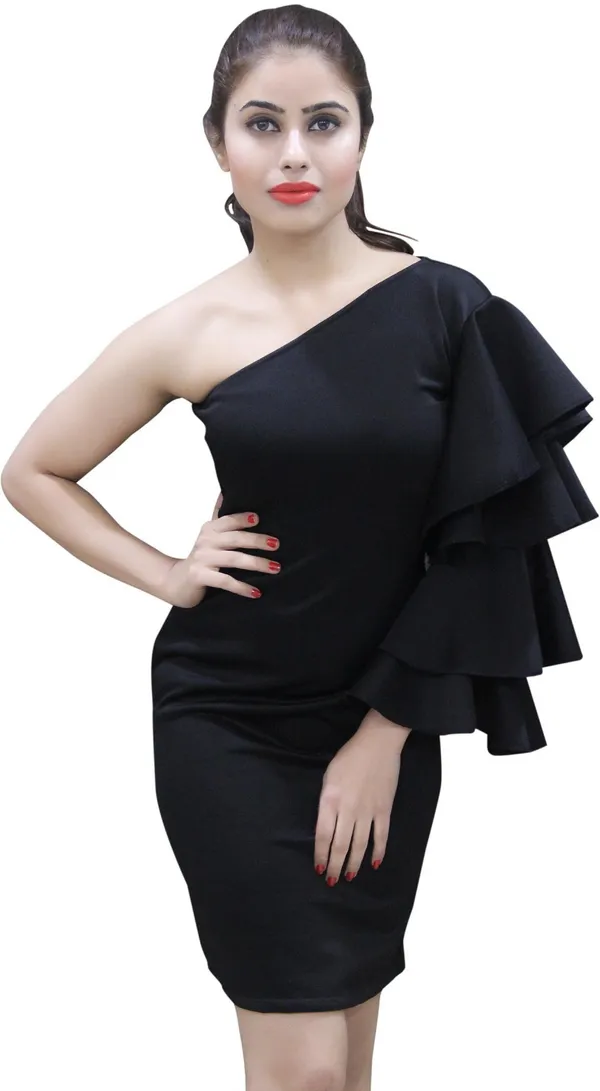 Black_Lycra_Blend_One_Shoulder_Fashion_Sleeve_Knee_Length_Bodycon_Dress_For_Women