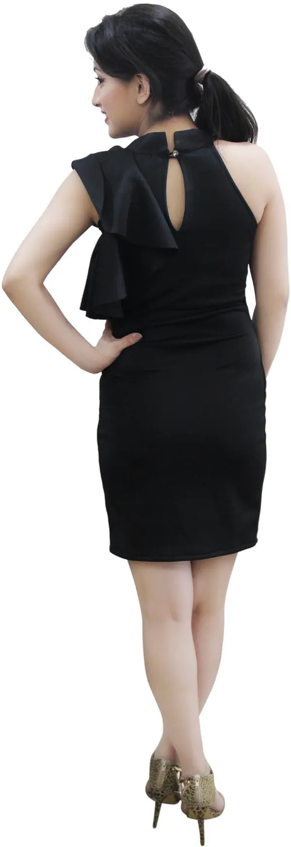 Black_Lycra_Blend_Fashion_Sleeve_Knee_Length_Bodycon_Dress_For_Women