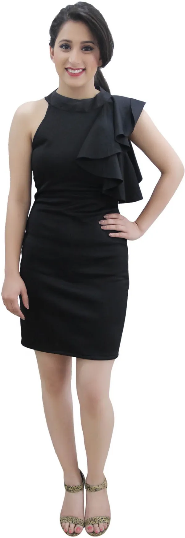 Black_Lycra_Blend_Fashion_Sleeve_Knee_Length_Bodycon_Dress_For_Women