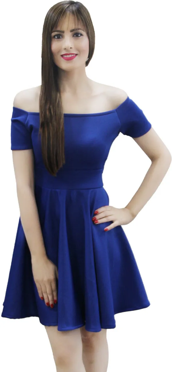 Blue_Lycra_Blend_Off_Shoulder_Short_Sleeve_Knee_Length_Skater_Dress_For_Women