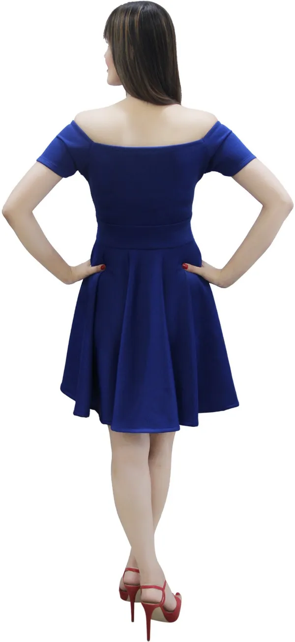 Blue_Lycra_Blend_Off_Shoulder_Short_Sleeve_Knee_Length_Skater_Dress_For_Women