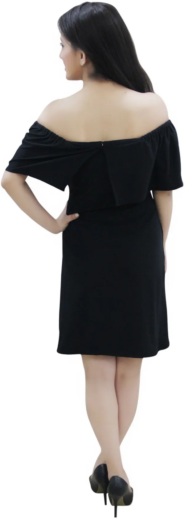 Black_Lycra_Blend_Off_Shoulder_Off_Shoulder_Sleeve_Knee_Length_A-Line_Dress_For_Women