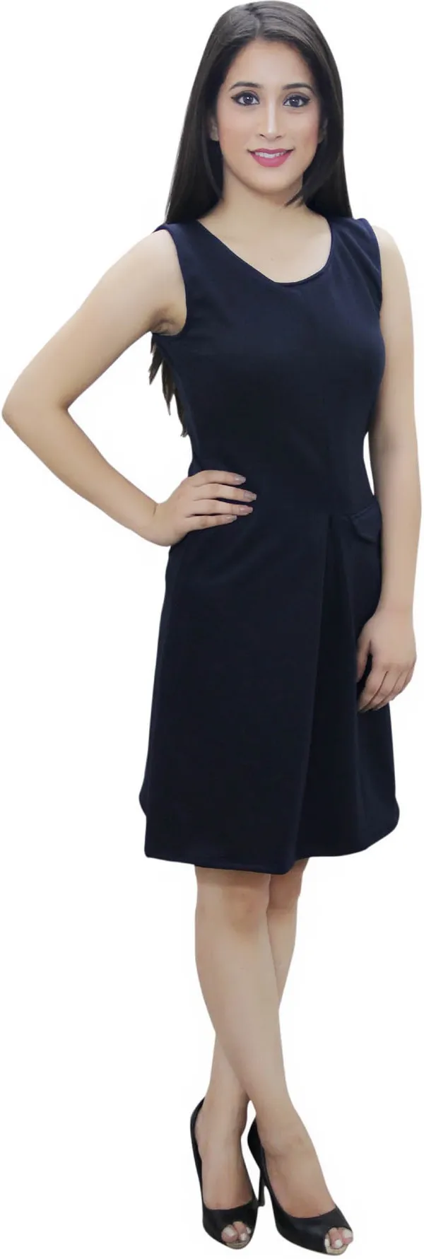 Dark_Blue_Lycra_Blend_Round_Neck_Sleeveless_Above_Knee_A-Line_Dress_For_Women