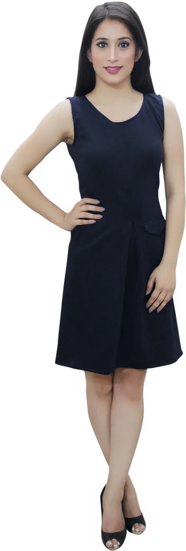 Dark_Blue_Lycra_Blend_Round_Neck_Sleeveless_Above_Knee_A-Line_Dress_For_Women