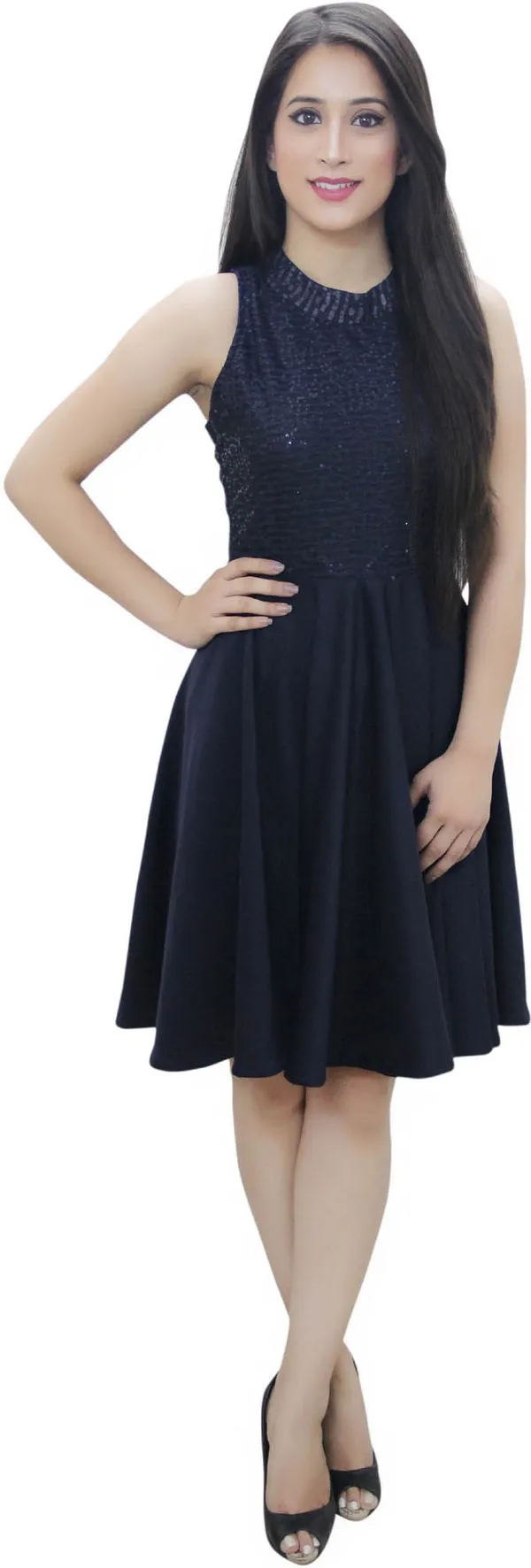 Dark_Blue_Lycra_Blend_Sleeveless_Knee_Length_Skater_Dress_For_Women