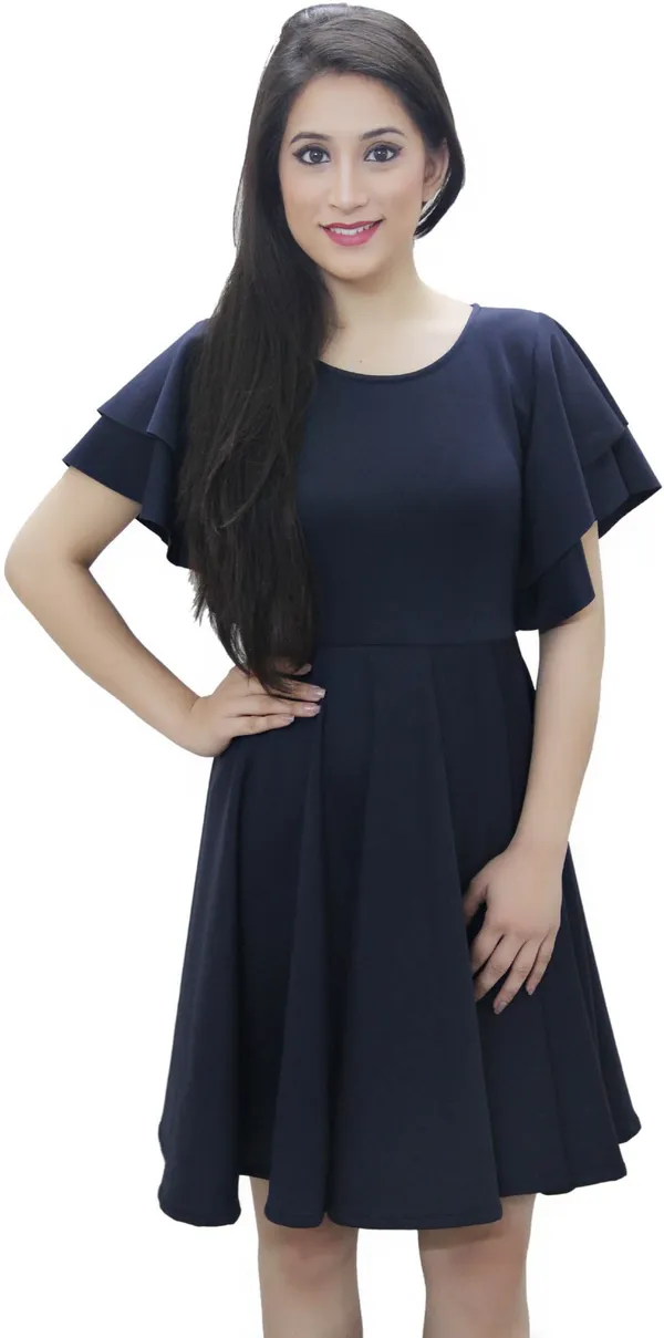 Dark_Blue_Lycra_Blend_Round_Neck_Fashion_Sleeve_Above_Knee_Skater_Dress_For_Women