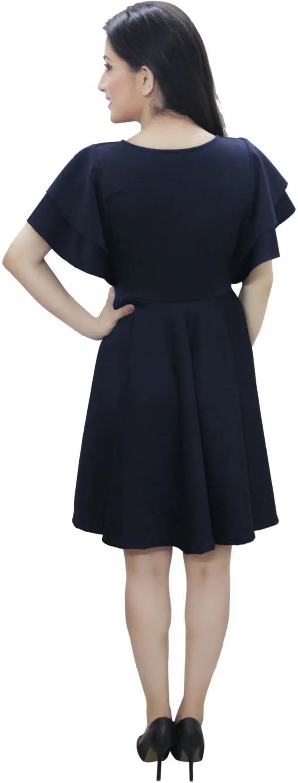 Dark_Blue_Lycra_Blend_Round_Neck_Fashion_Sleeve_Above_Knee_Skater_Dress_For_Women