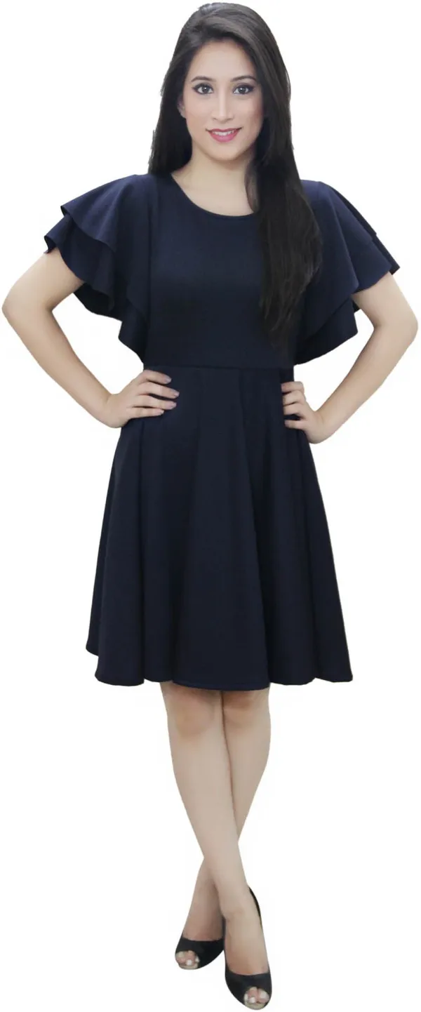 Dark_Blue_Lycra_Blend_Round_Neck_Fashion_Sleeve_Above_Knee_Skater_Dress_For_Women