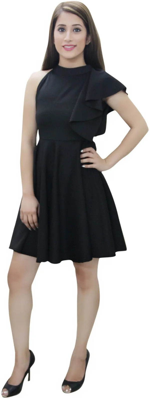 Black_Lycra_Blend_Round_Neck_Sleeveless_Knee_Length_Skater_Dress_For_Women