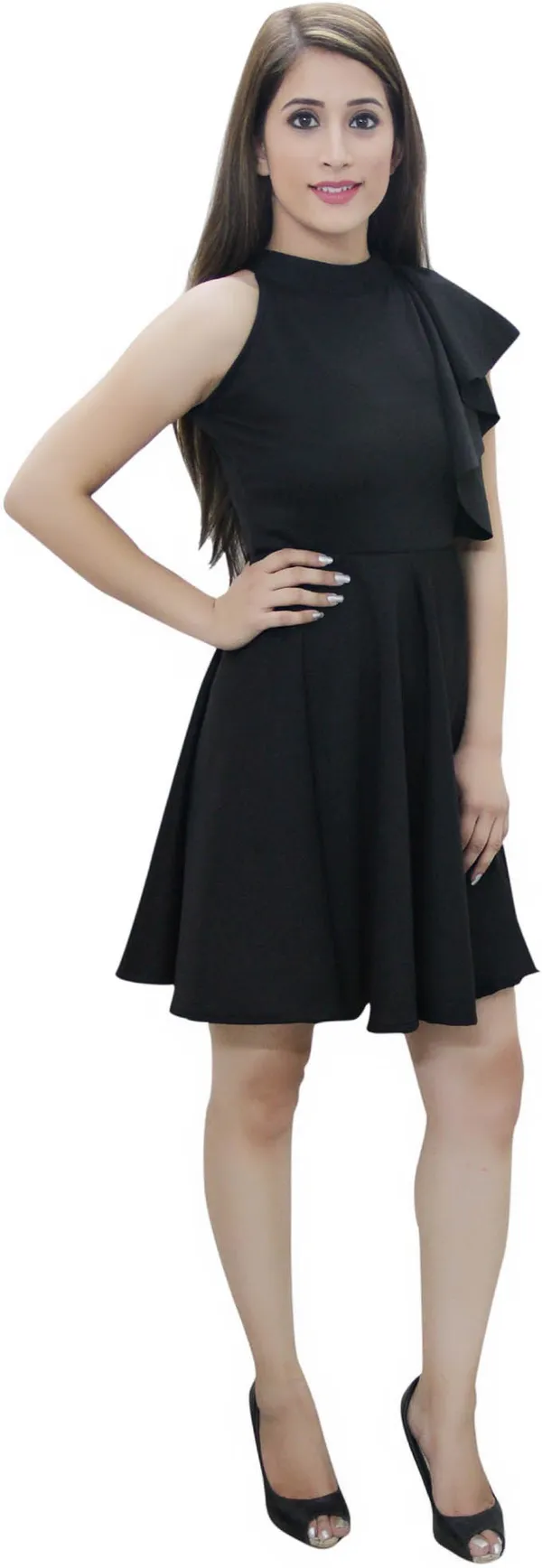 Black_Lycra_Blend_Round_Neck_Sleeveless_Knee_Length_Skater_Dress_For_Women