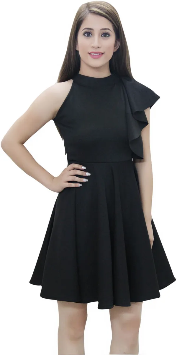 Black_Lycra_Blend_Round_Neck_Sleeveless_Knee_Length_Skater_Dress_For_Women