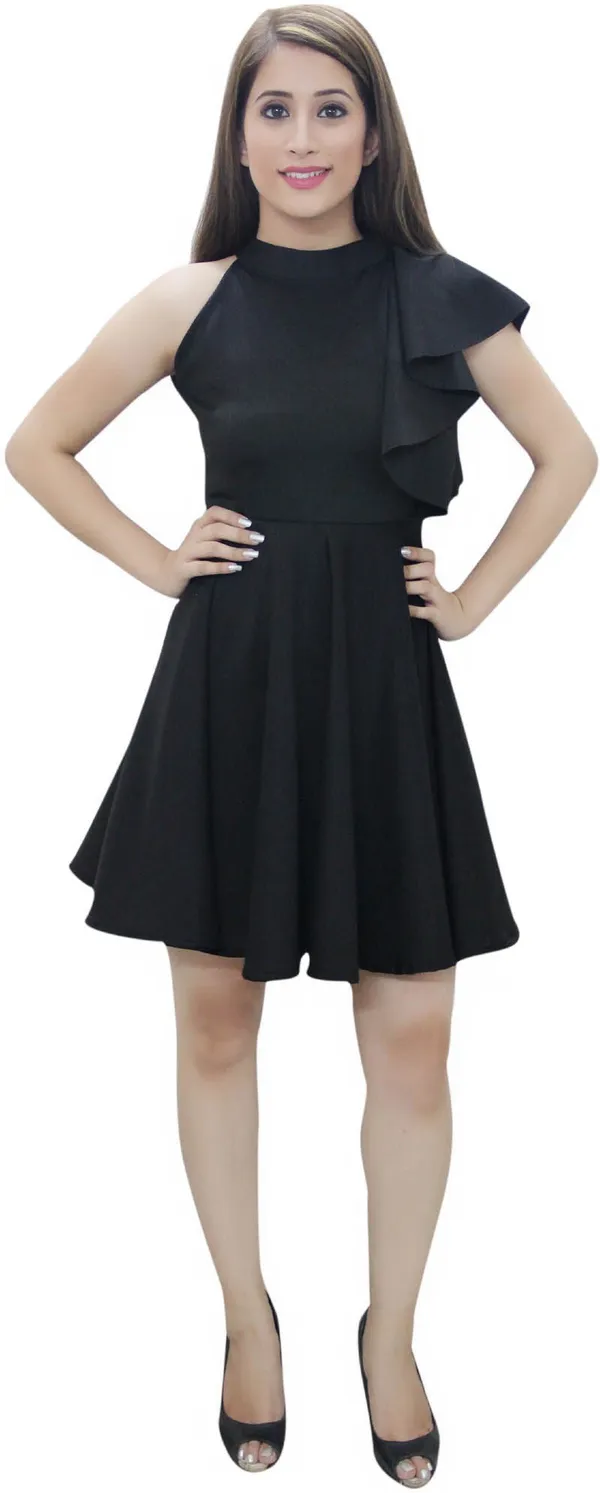 Black_Lycra_Blend_Round_Neck_Sleeveless_Knee_Length_Skater_Dress_For_Women