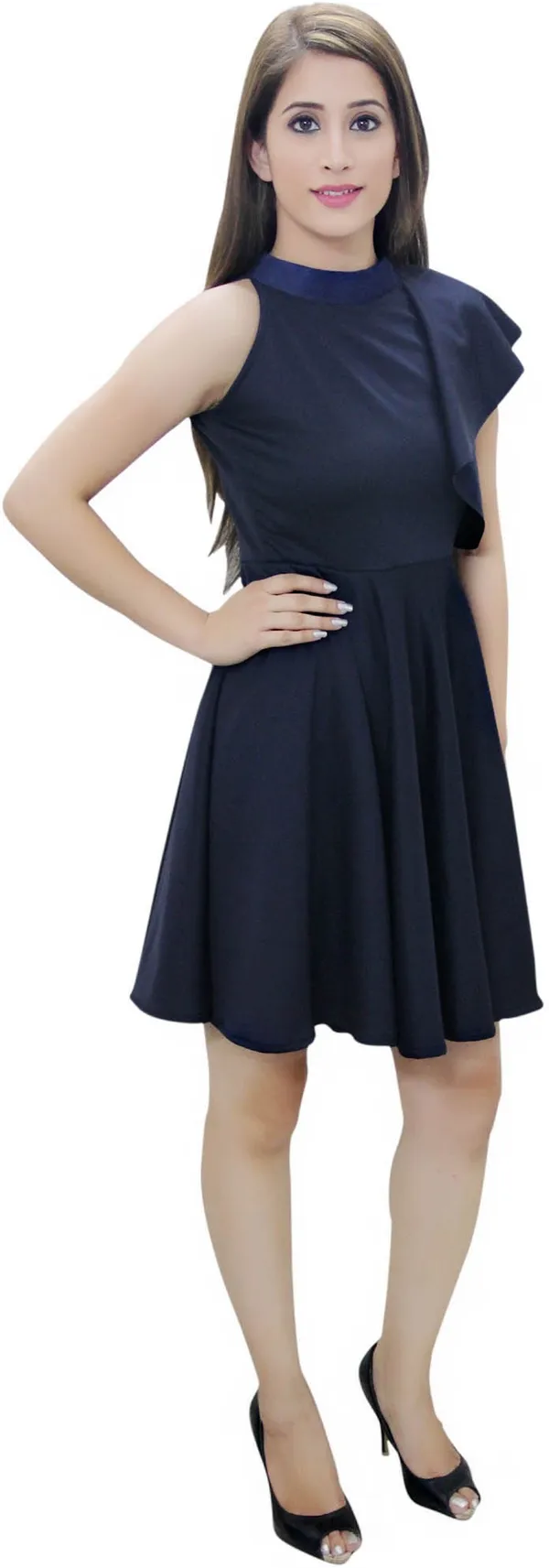 Dark_Blue_Lycra_Blend_Round_Neck_Sleeveless_Knee_Length_Skater_Dress_For_Women
