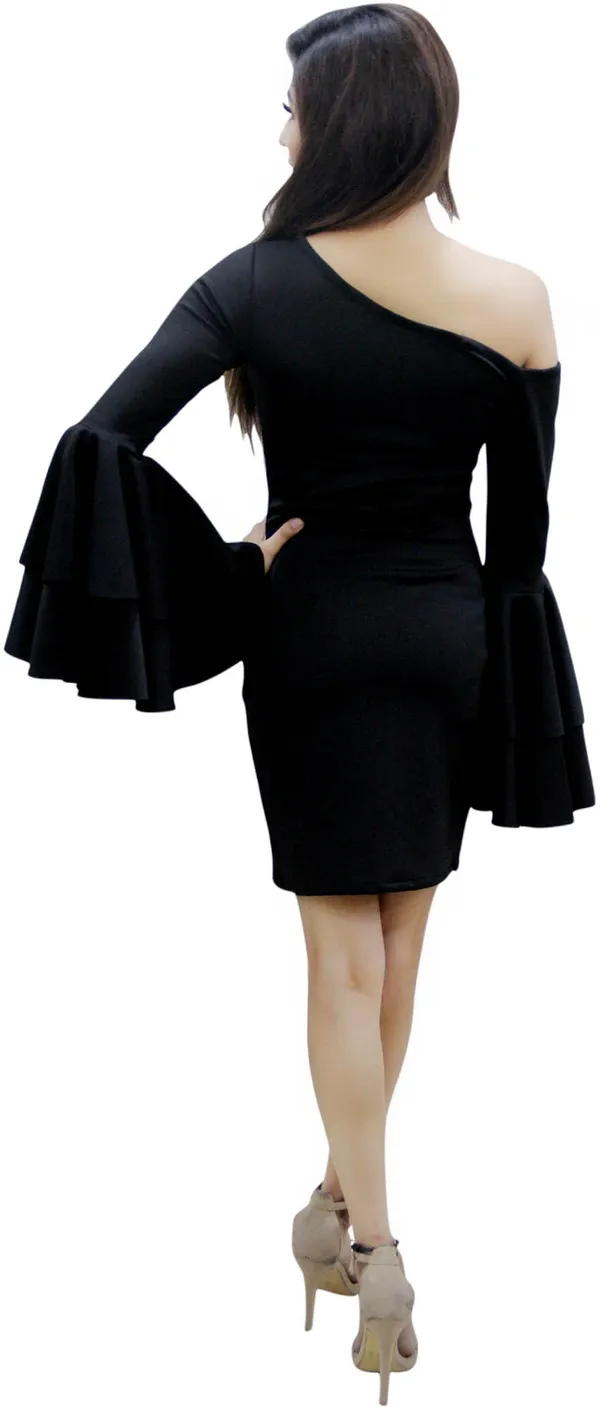 Black_Lycra_Blend_Round_Neck_Fashion_Sleeve_Knee_Length_Bodycon_Dress_For_Women