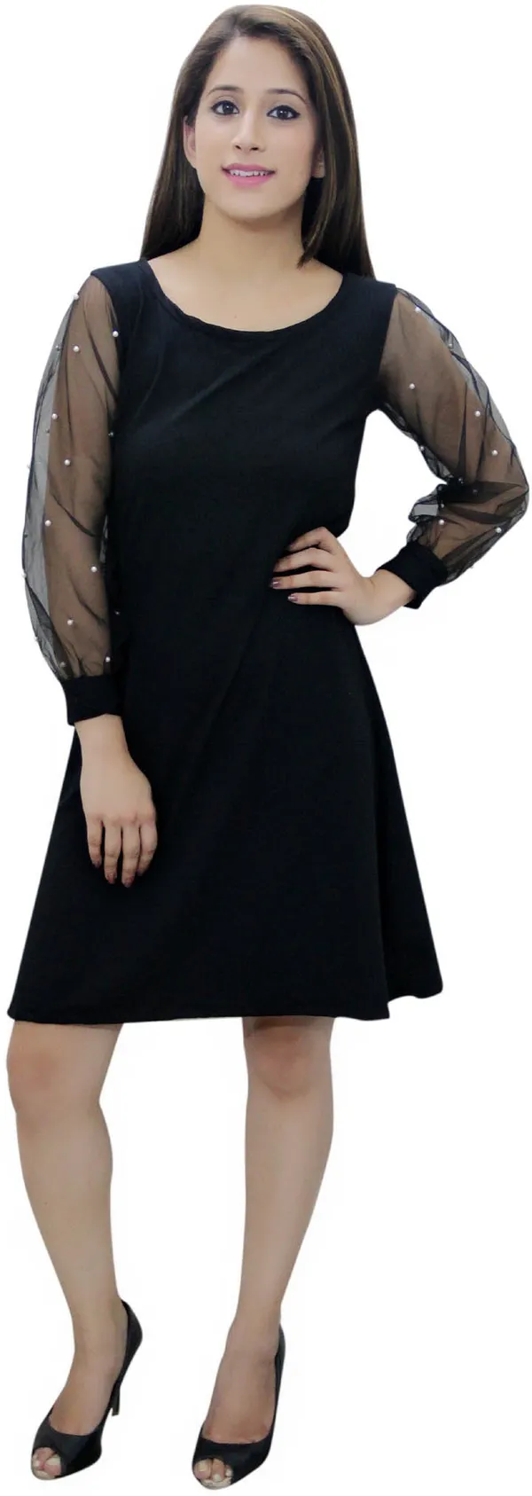 Black_Lycra_Blend_Knee_Length_Fit_And_Flare_Dress_For_Women