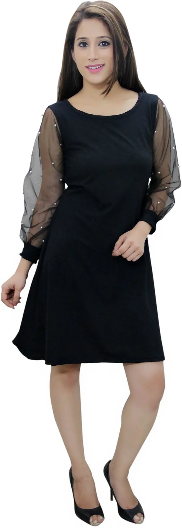 Black_Lycra_Blend_Knee_Length_Fit_And_Flare_Dress_For_Women